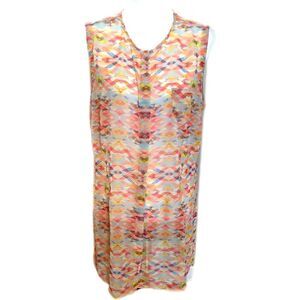 CAbi style #760 Avery Aztec button front sleeveless sheer tunic top L